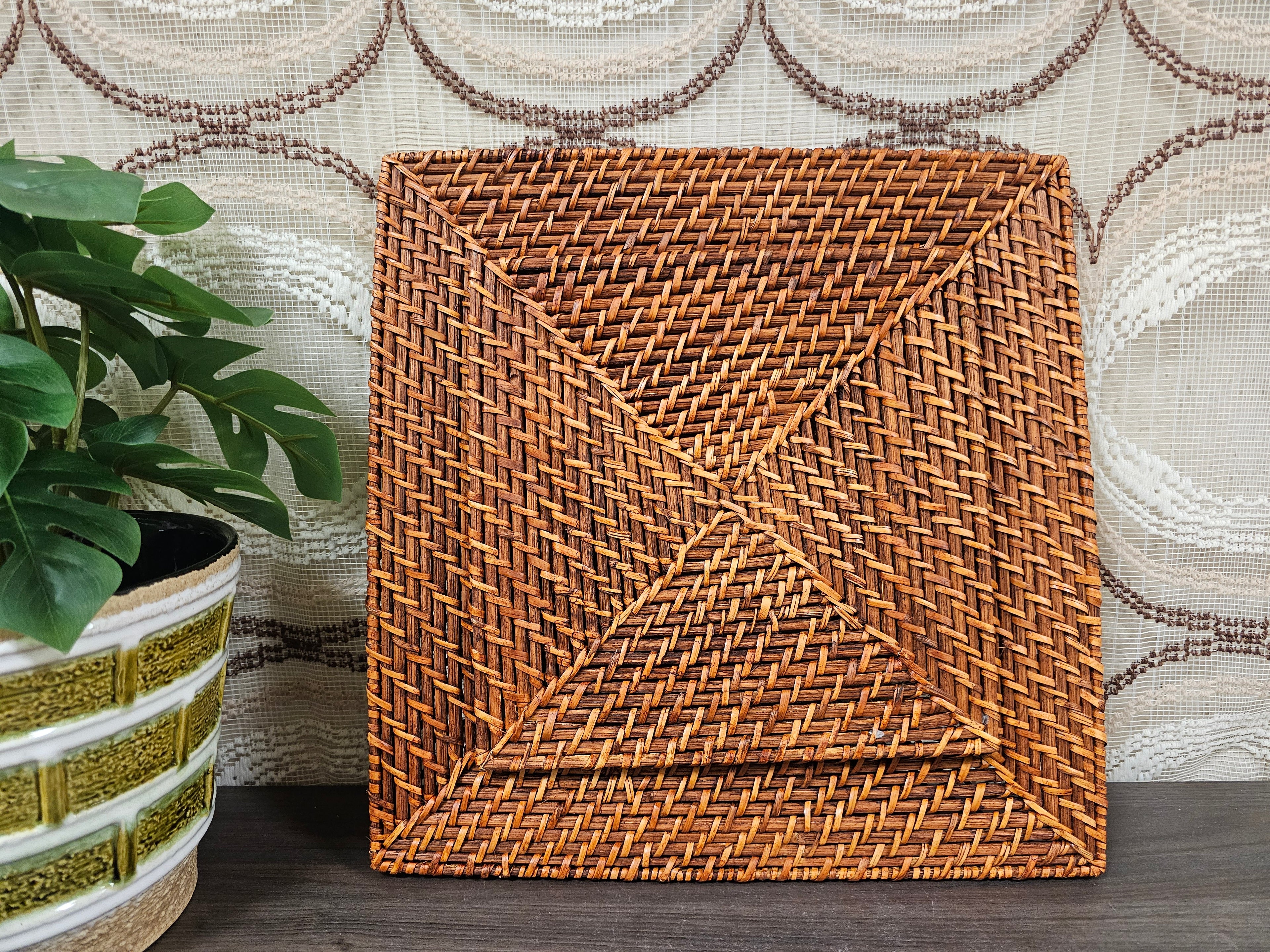 Vierkante rieten gevlochten onderzetter 32 x 32 cm