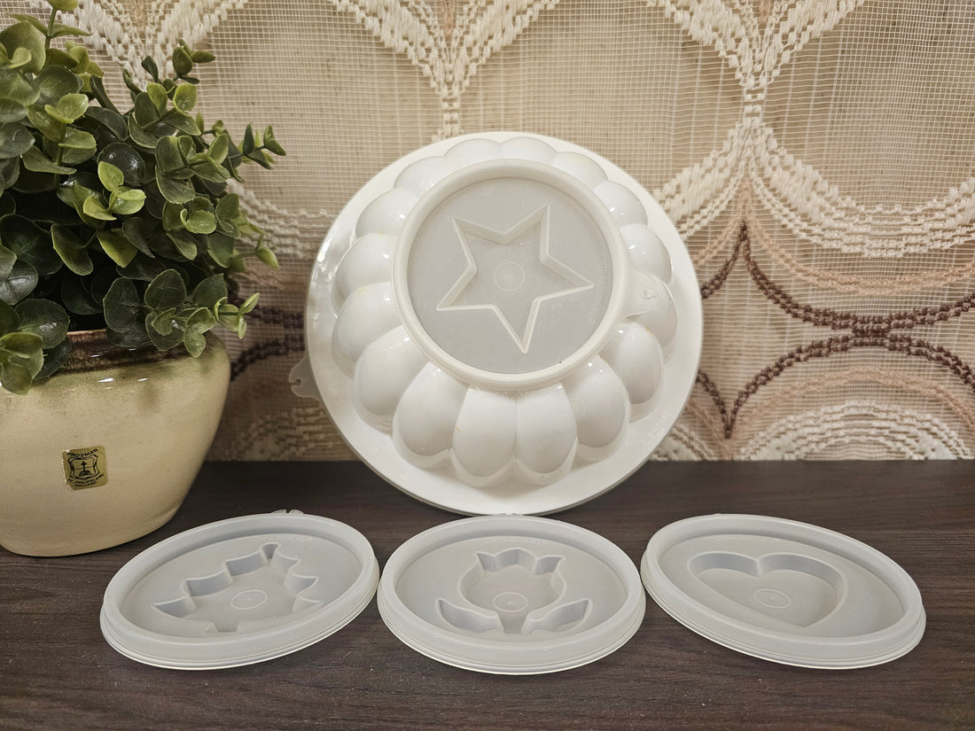 Vintage Tupperware dessertvorm met figuurdeksels | Puddingvorm
