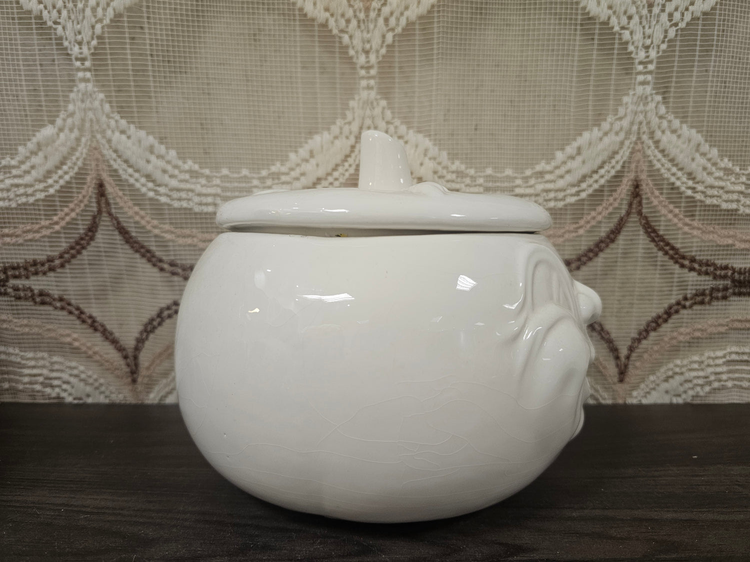 Grote vintage knoflookpot keramiek met gezicht