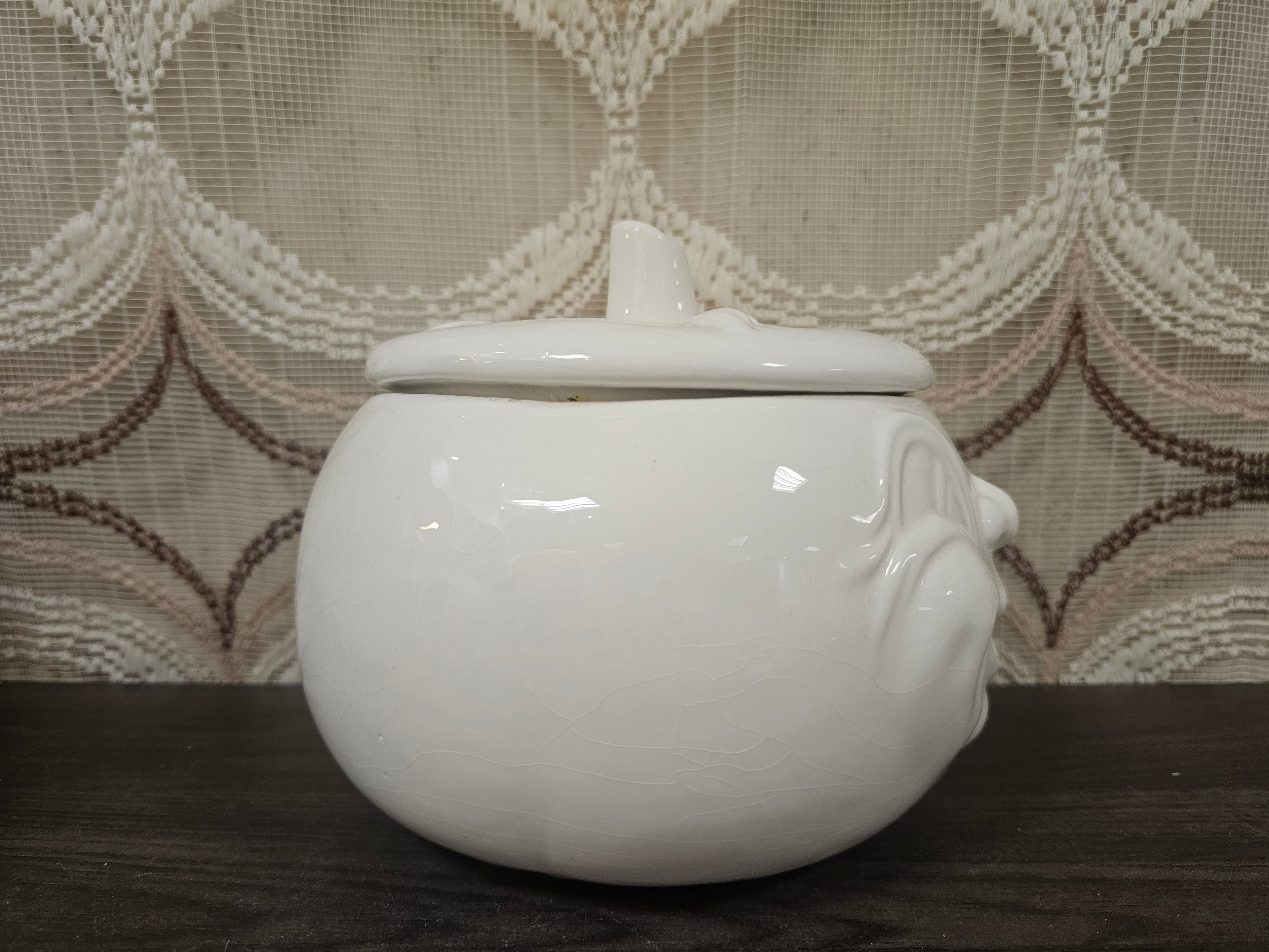 Grote vintage knoflookpot keramiek met gezicht