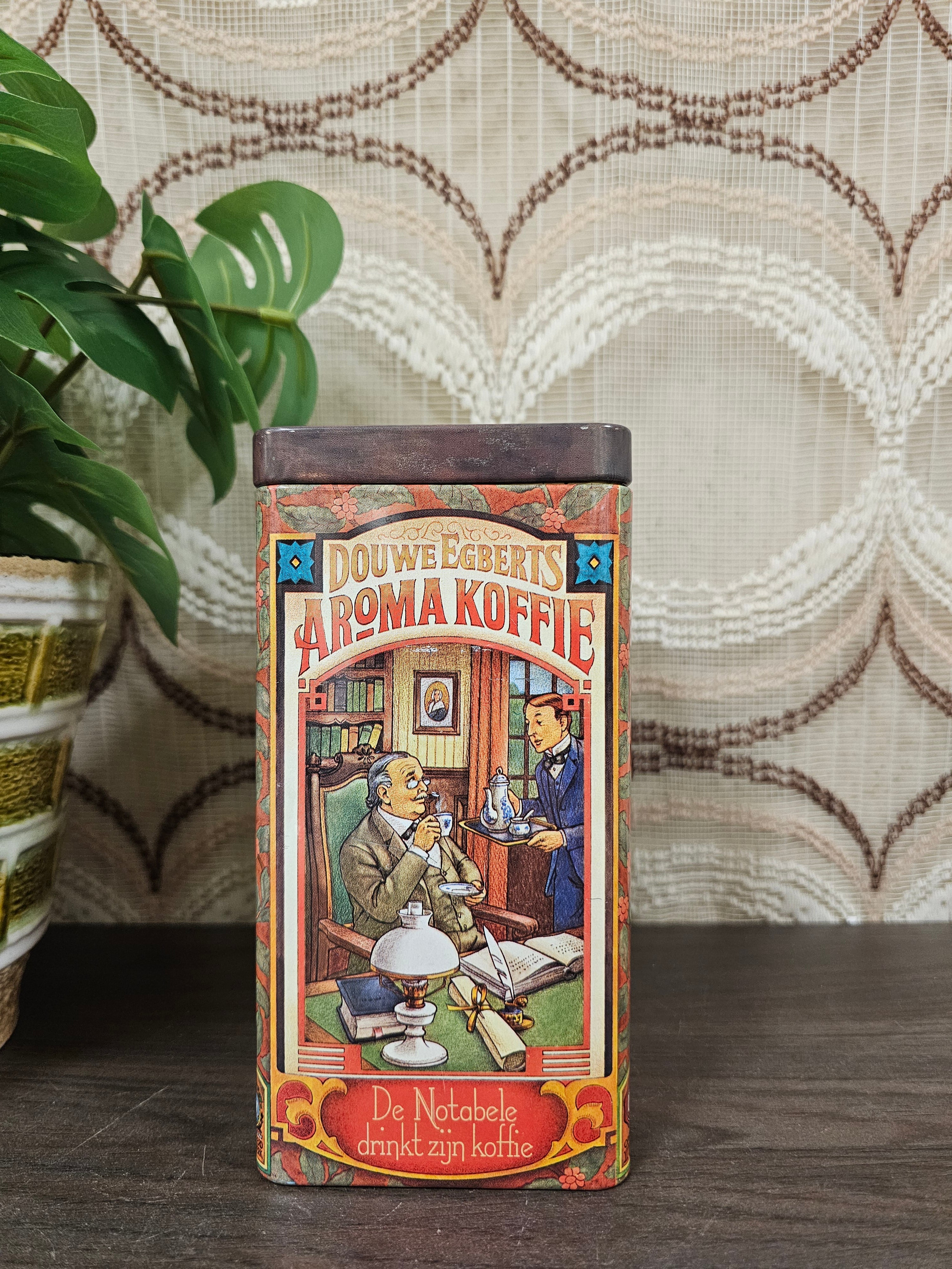 Vintage Douwe Egberts koffieblik met illustraties