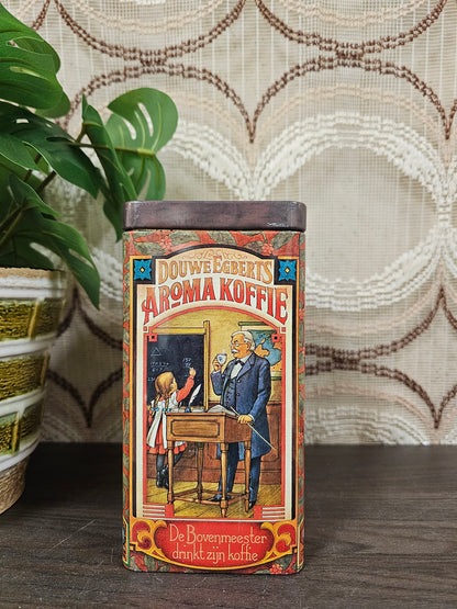 Vintage Douwe Egberts koffieblik met illustraties