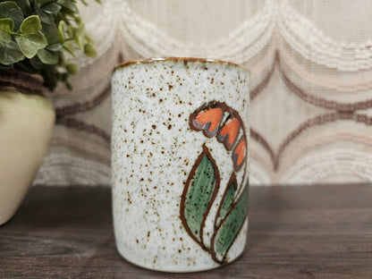 Vintage mok gespikkeld oranje bloemmotief 9,5 cm