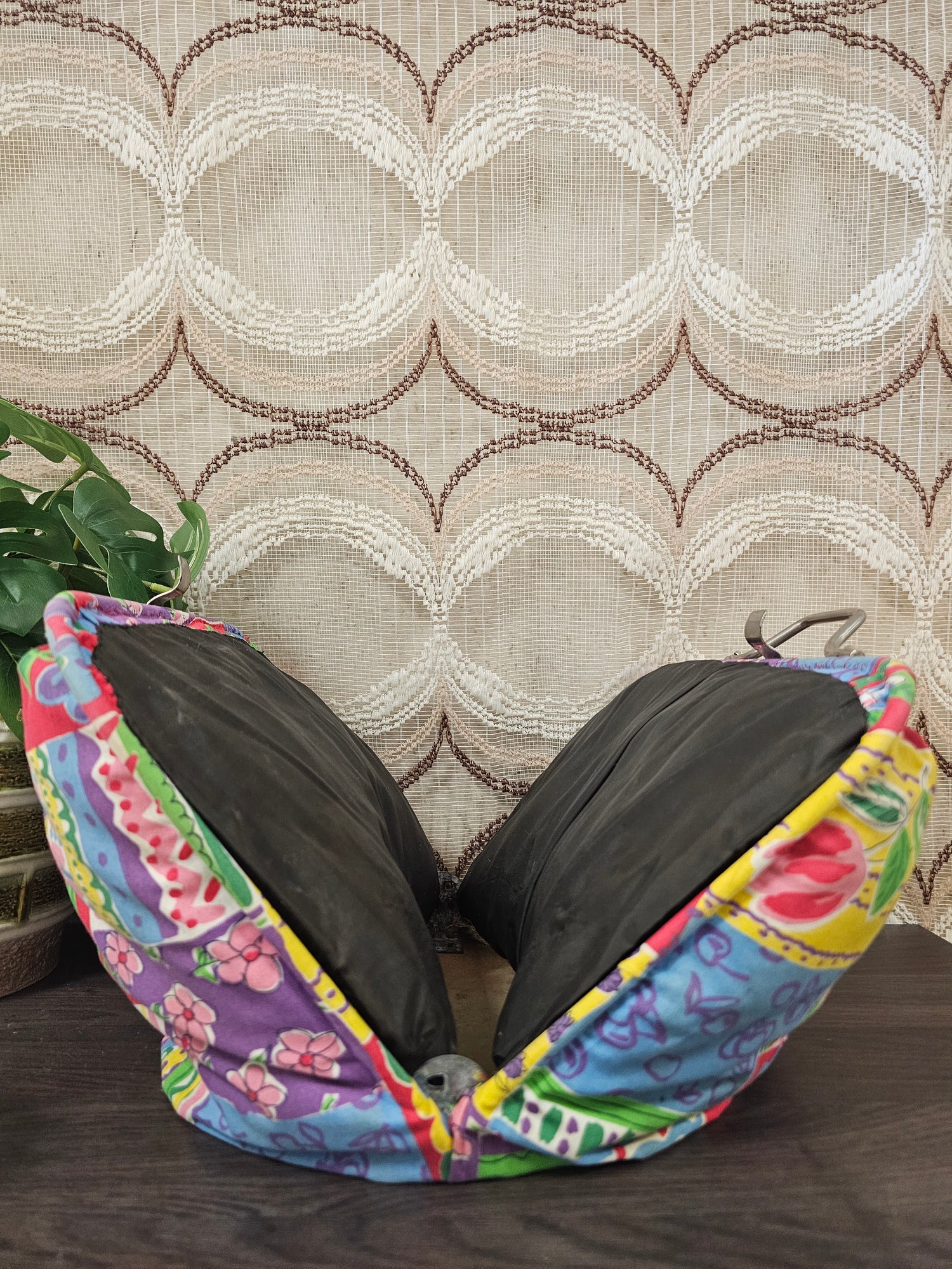 Vintage Douwe Egberts theebeurs met knip – bloemenpatroon