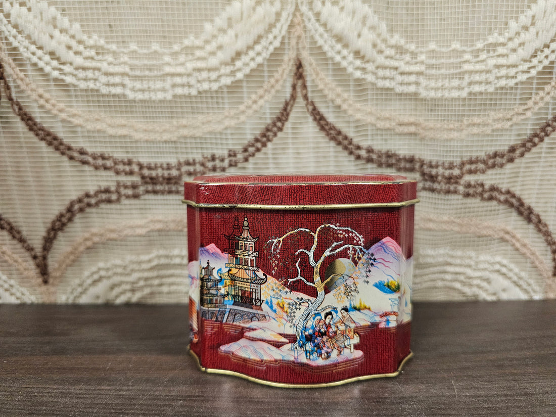 Chinees theeblik winter- rood met landschap