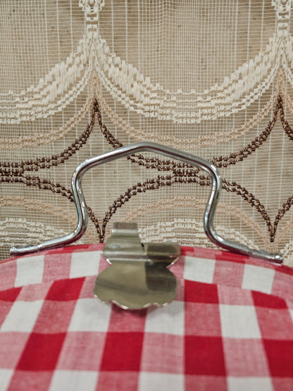 Vintage theebeurs met knip – rood wit geblokt