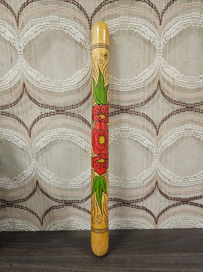 Vintage houten breinaaldenkoker met bloemenprint