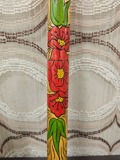 Vintage houten breinaaldenkoker met bloemenprint