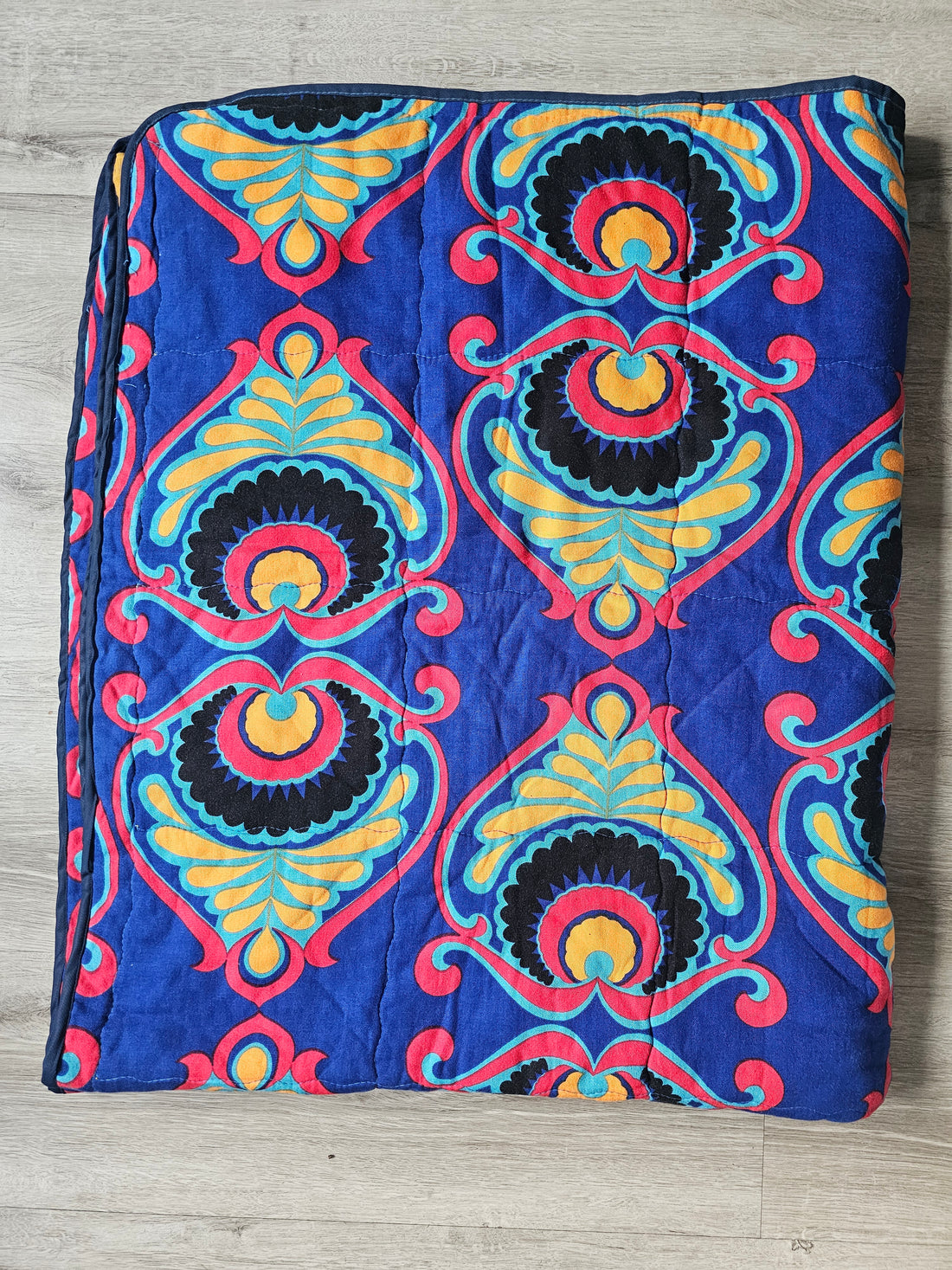 Vintage quilt deken blauw oranje 170 x 140 cm