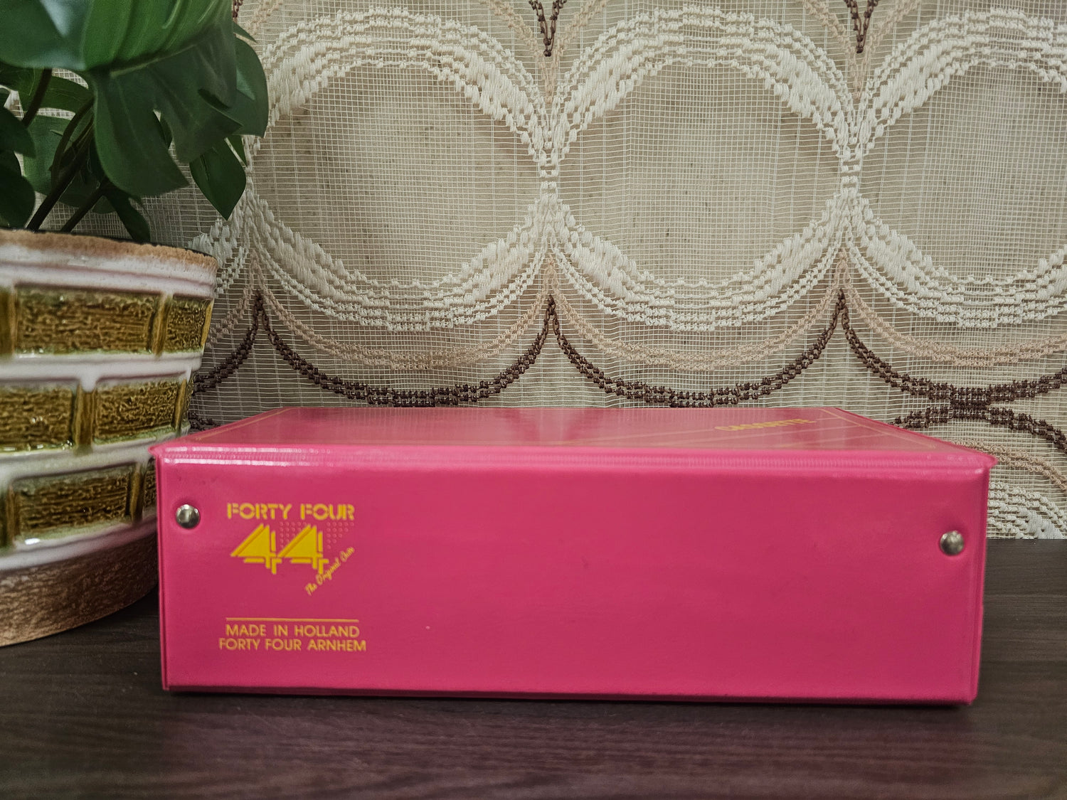 Roze cassette koffer vintage met handvat