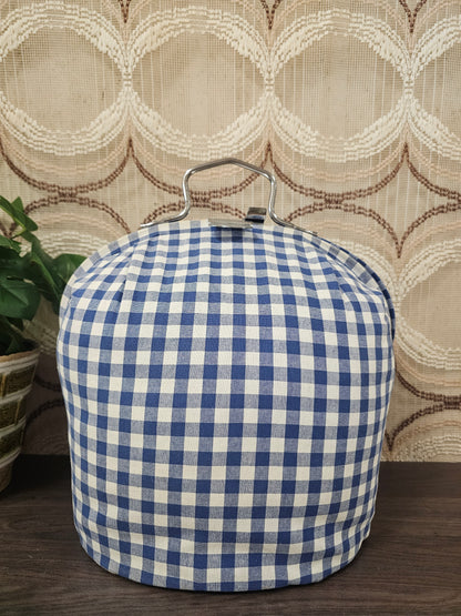 Theebeurs met knip blauw wit geblokt