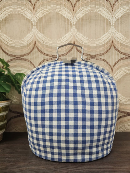 Theebeurs met knip blauw wit geblokt