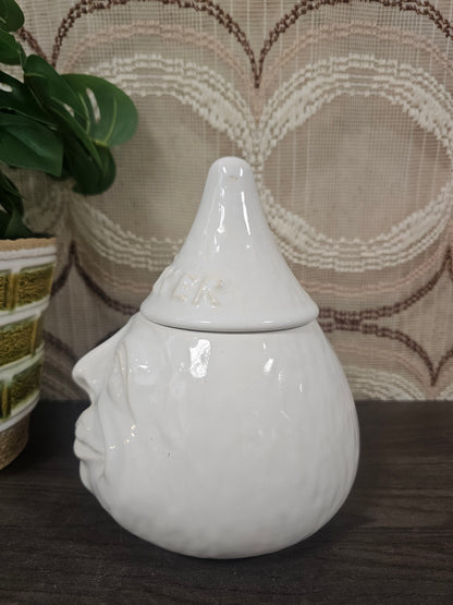 Vintage keramiek suikerpot met gezicht wit