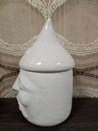 Vintage keramiek pot met gezicht wit THEE