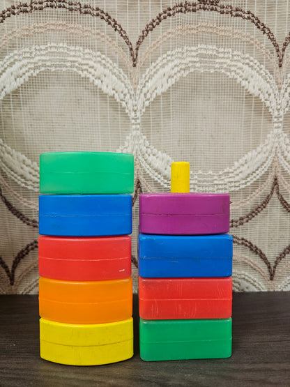 Vintage Fisher-Price gekleurde stapelblokken – jaren 70 speelgoed