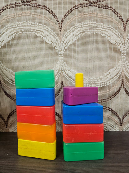 Vintage Fisher-Price gekleurde stapelblokken – jaren 70 speelgoed