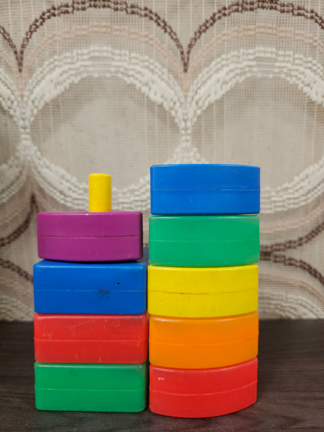 Vintage Fisher-Price gekleurde stapelblokken – jaren 70 speelgoed