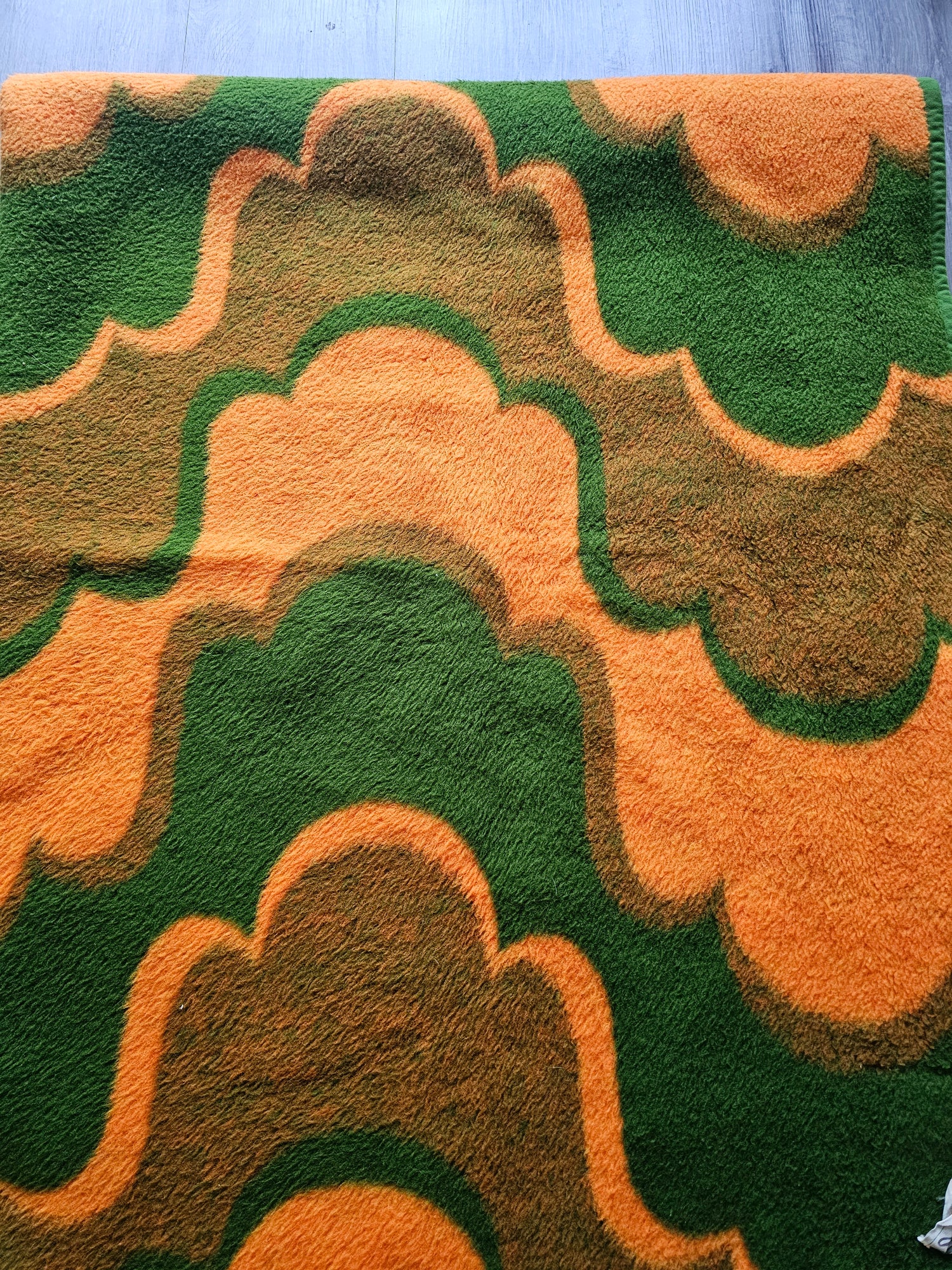 Vintage Zaalberg Dralon deken 220x180 cm groen &amp; oranje patroon
