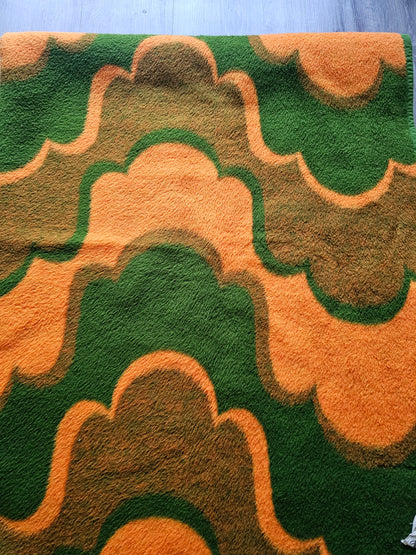 Vintage Zaalberg Dralon deken 220x180 cm groen &amp; oranje patroon