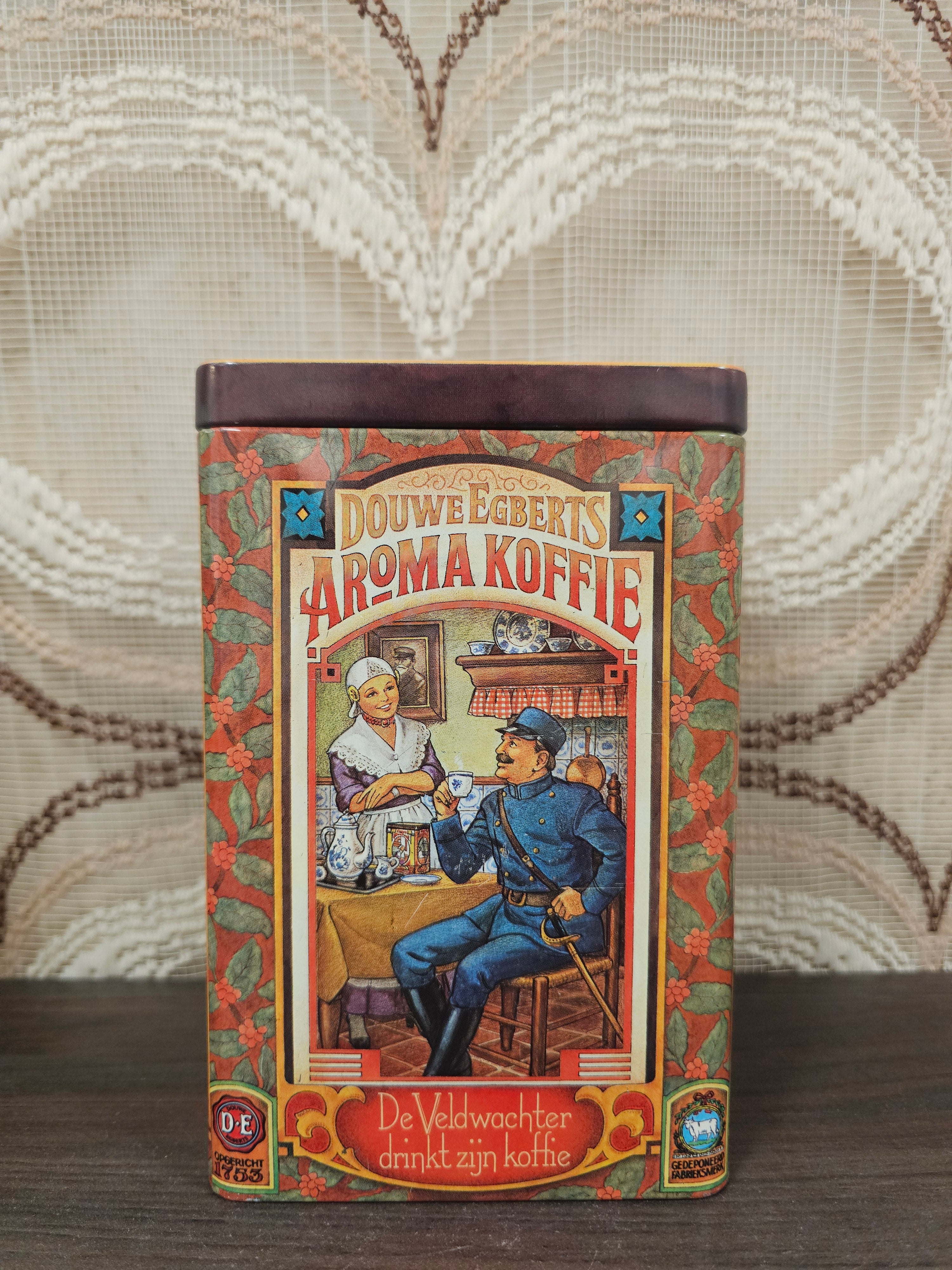 Vintage Douwe Egberts koffieblik met illustraties