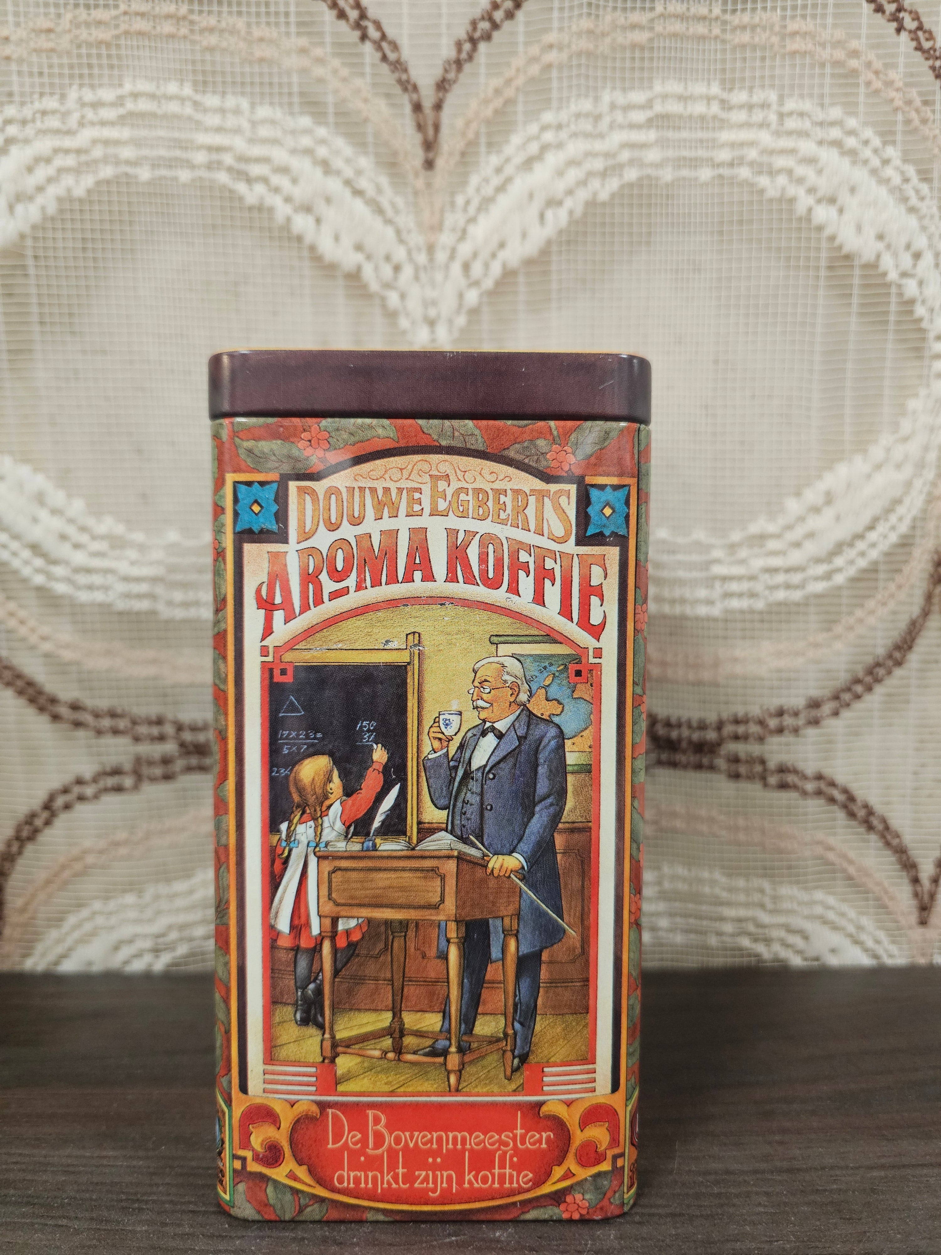 Vintage Douwe Egberts koffieblik met illustraties