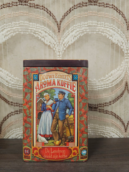 Vintage Douwe Egberts koffieblik met illustraties