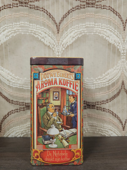 Vintage Douwe Egberts koffieblik met illustraties