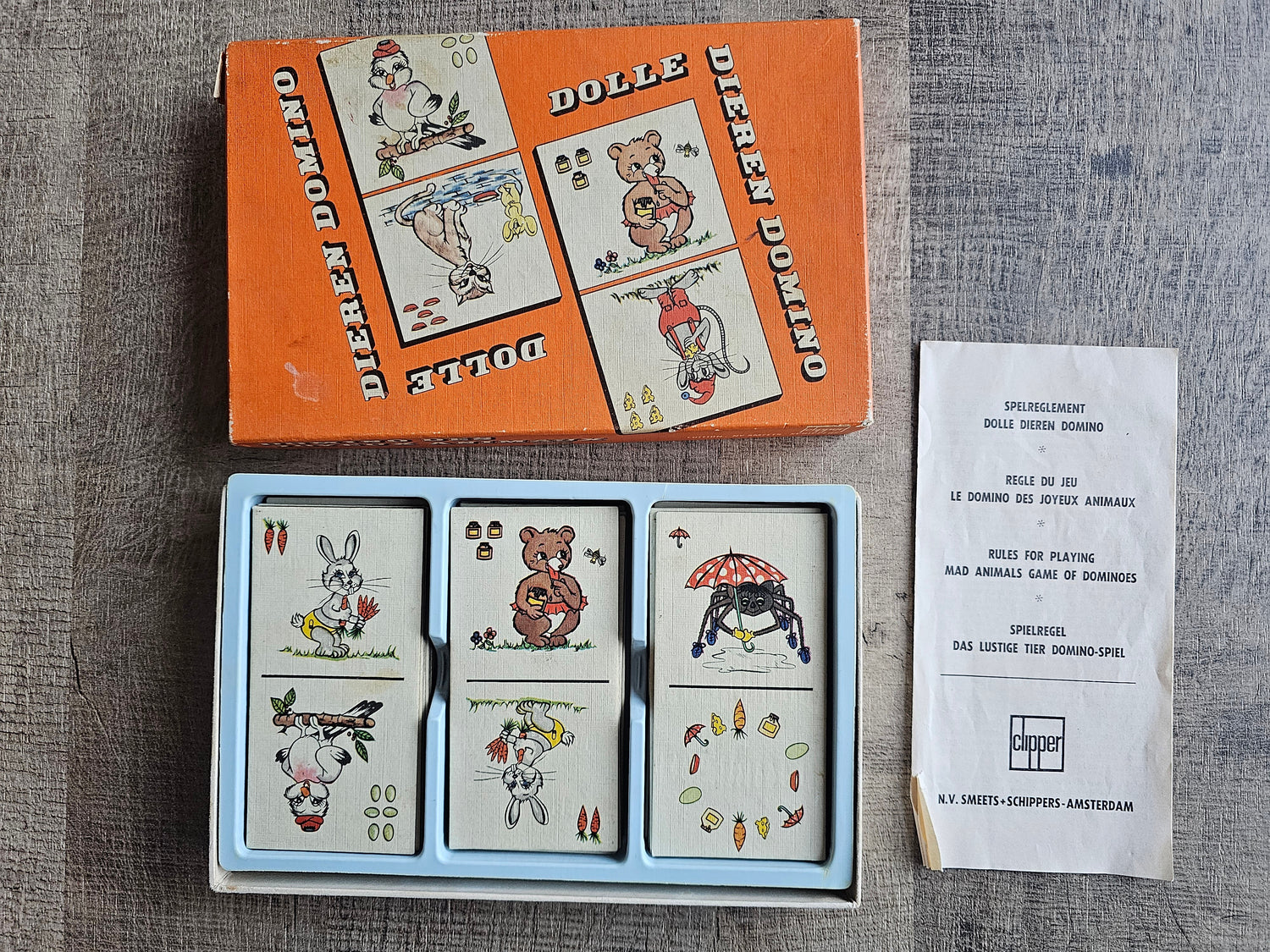 Clipper Dolle dieren domino vintage spel