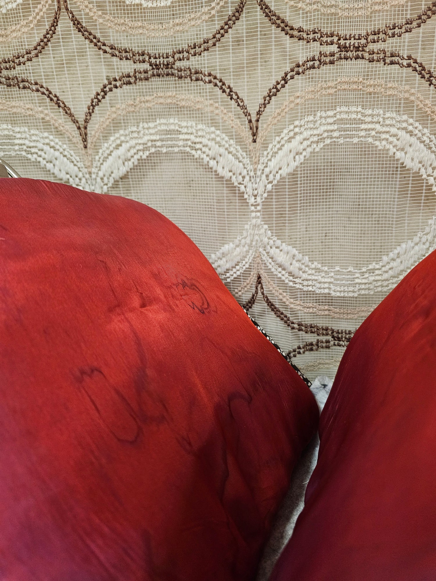 Vintage  theebeurs met knip – bruine stof met bloemenpatroon