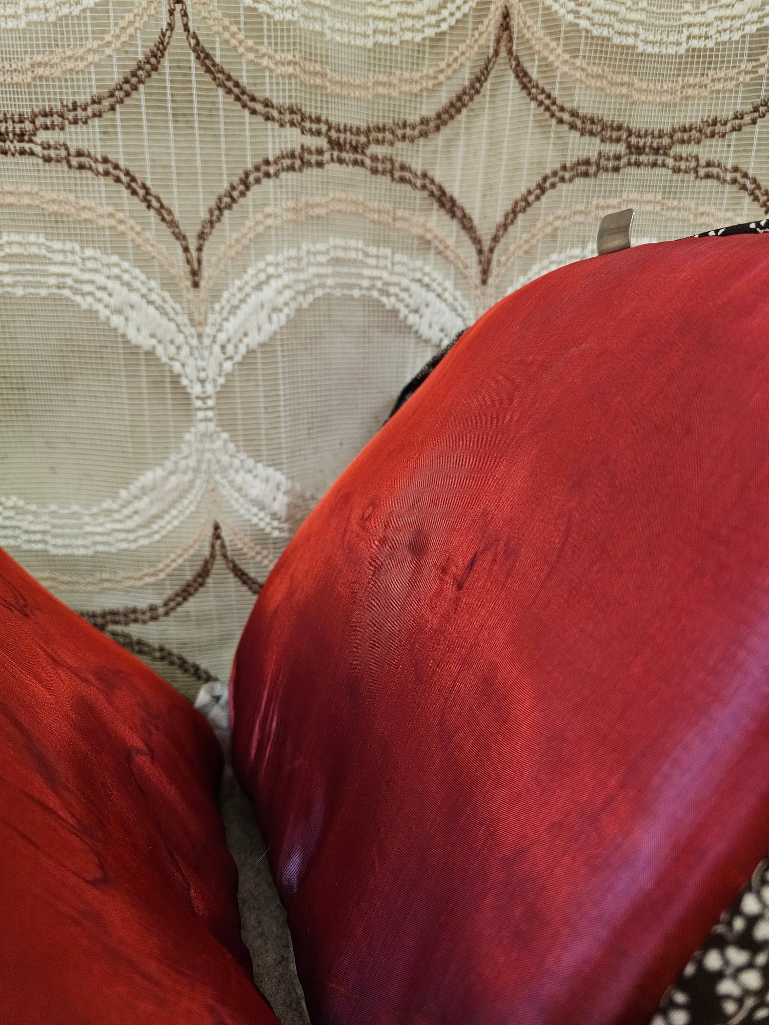 Vintage  theebeurs met knip – bruine stof met bloemenpatroon