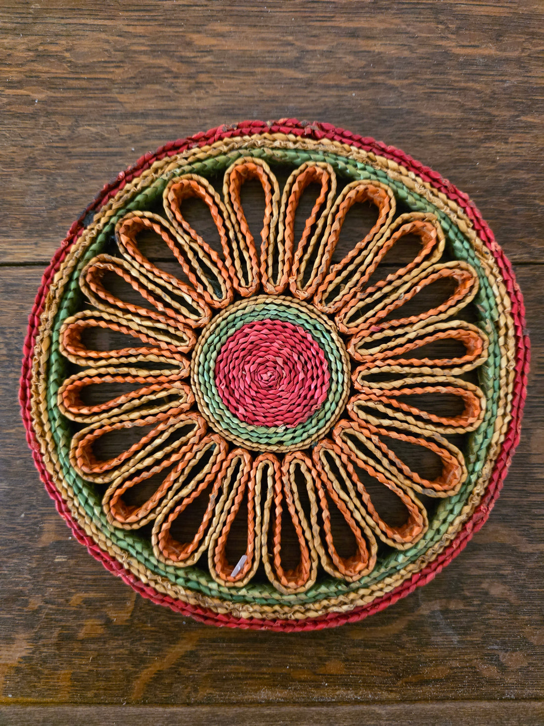 Raffia pannenonderzetter rond – rood oranje