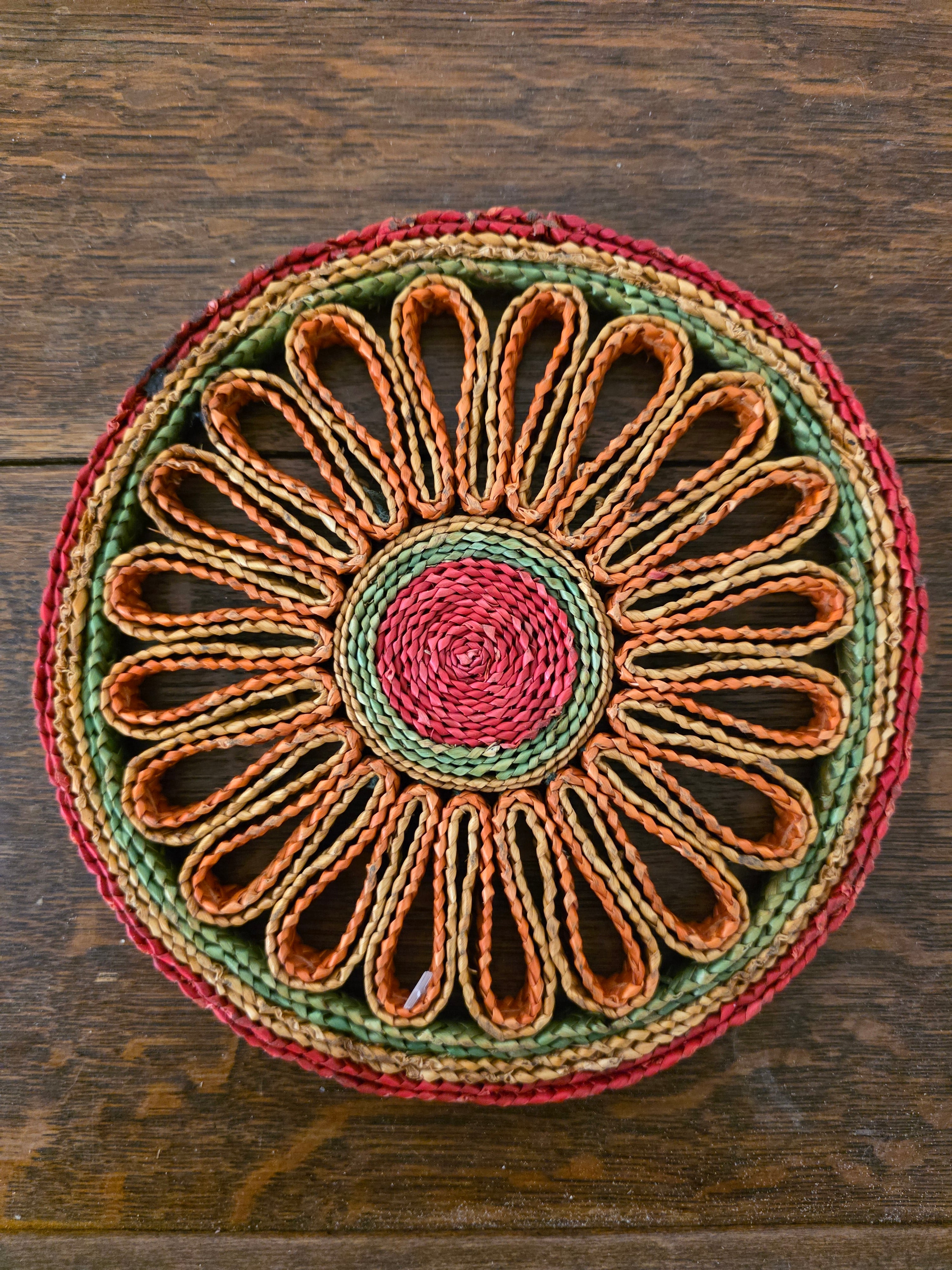 Raffia pannenonderzetter rond – rood oranje