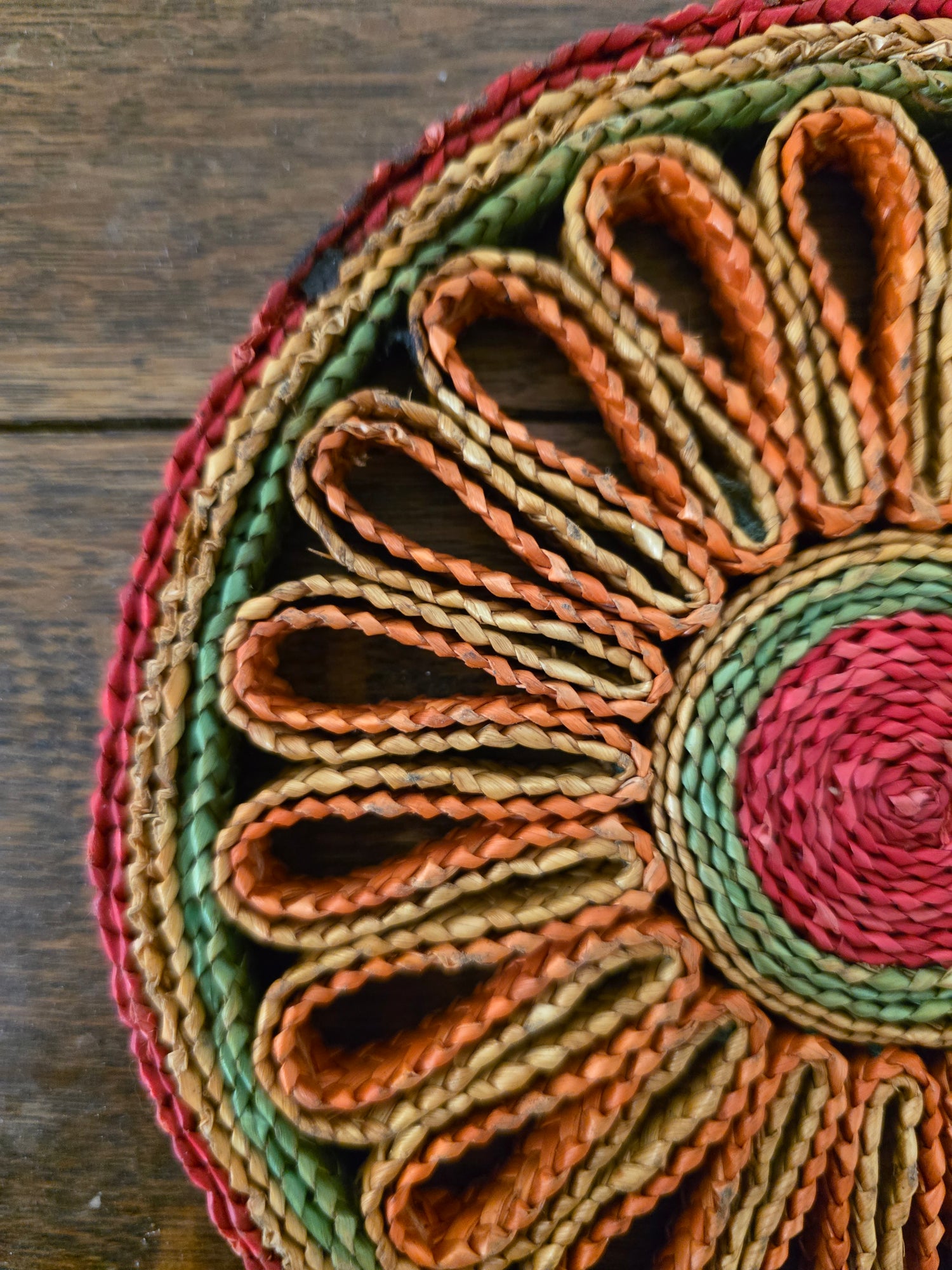 Raffia pannenonderzetter rond – rood oranje