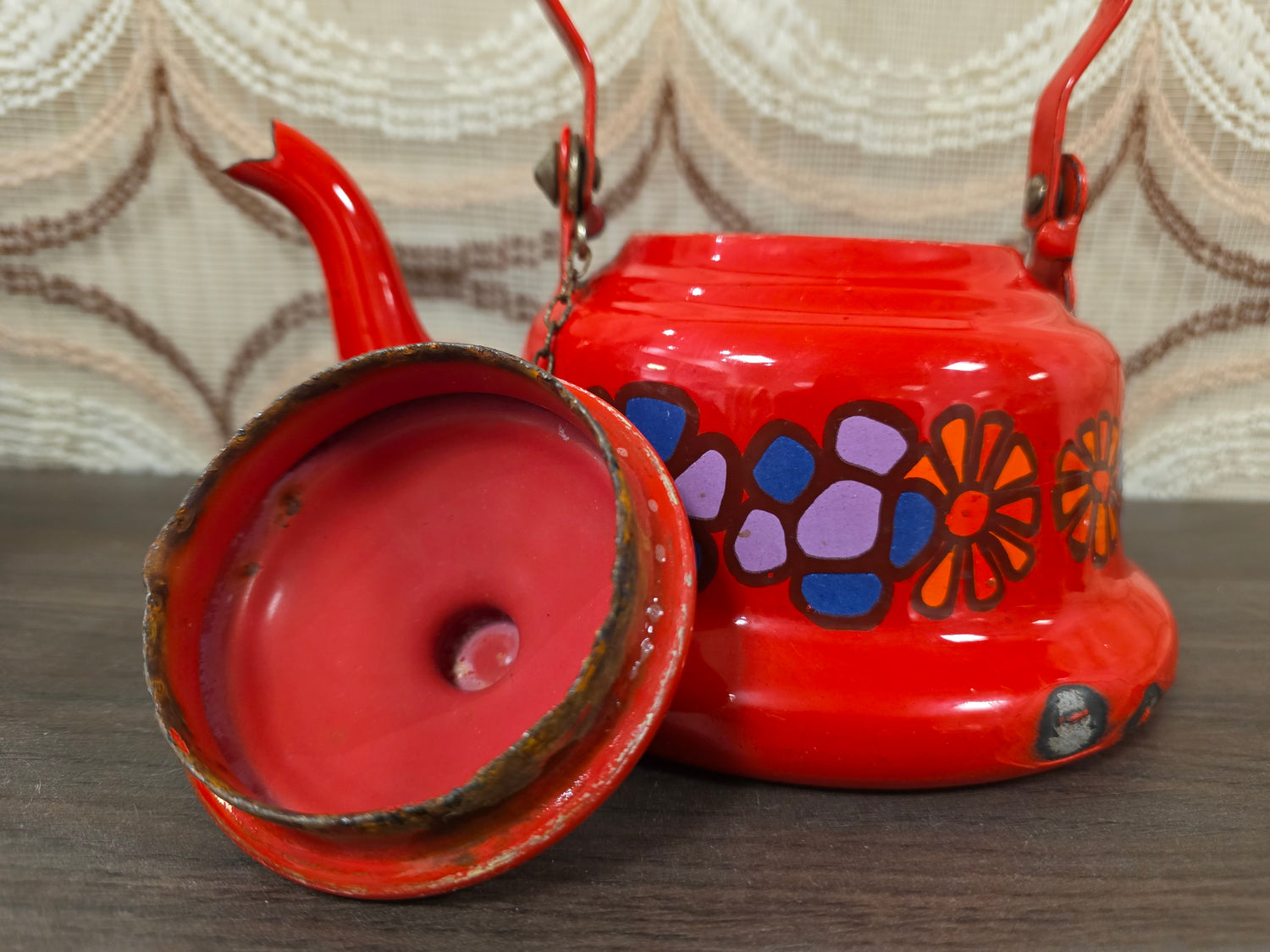 Brabantia Diane theepot rood met bloemen