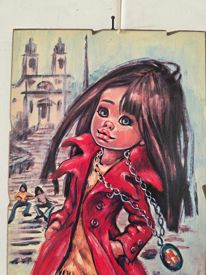Vintage wanddecoratie Jolylle – meisje met rode jas