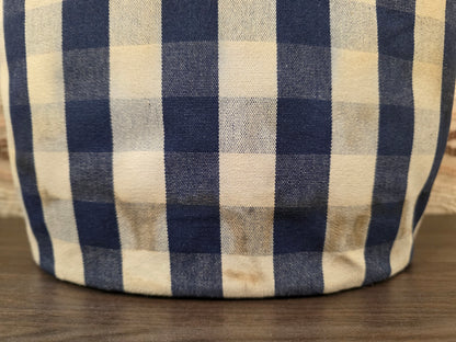 Douwe Egberts theebeurs blauw wit geblokt vintage