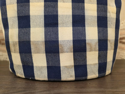 Douwe Egberts theebeurs blauw wit geblokt vintage