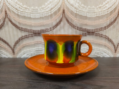 Vintage kop en schotel oranje met paars geel fat lava