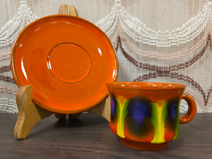 Vintage kop en schotel oranje met paars geel fat lava