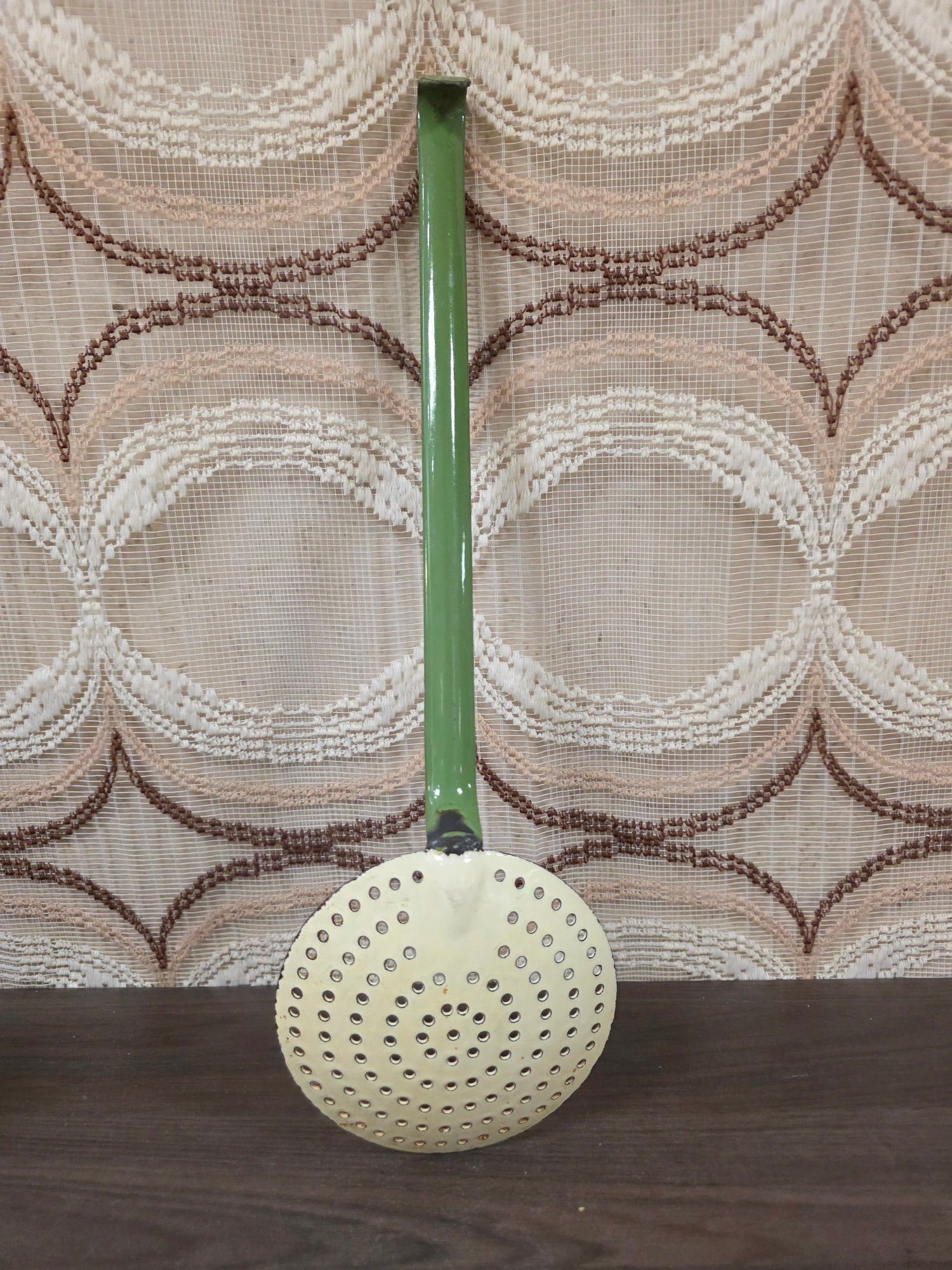 Vintage emaille schuimspaan reseda groen