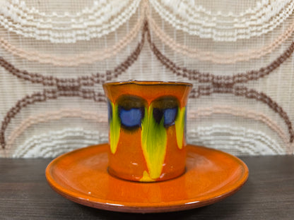 Kop en schotel oranje fat lava paars geel