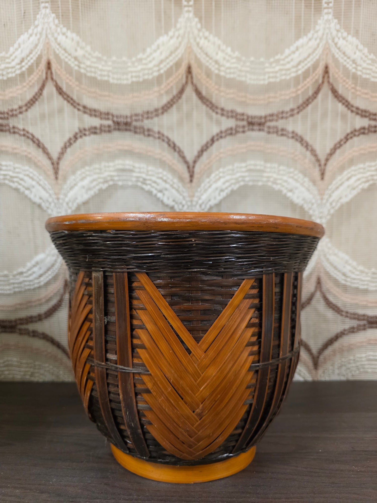 Vintage rotan bloempot 23,5 cm diameter