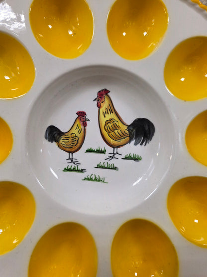 Bord voor gevulde eieren geel wit 23 cm