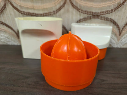 Vintage citruspers oranje wit kunststof