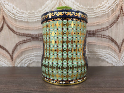 Vintage bloemen voorraadblik met groene knop 12 cm