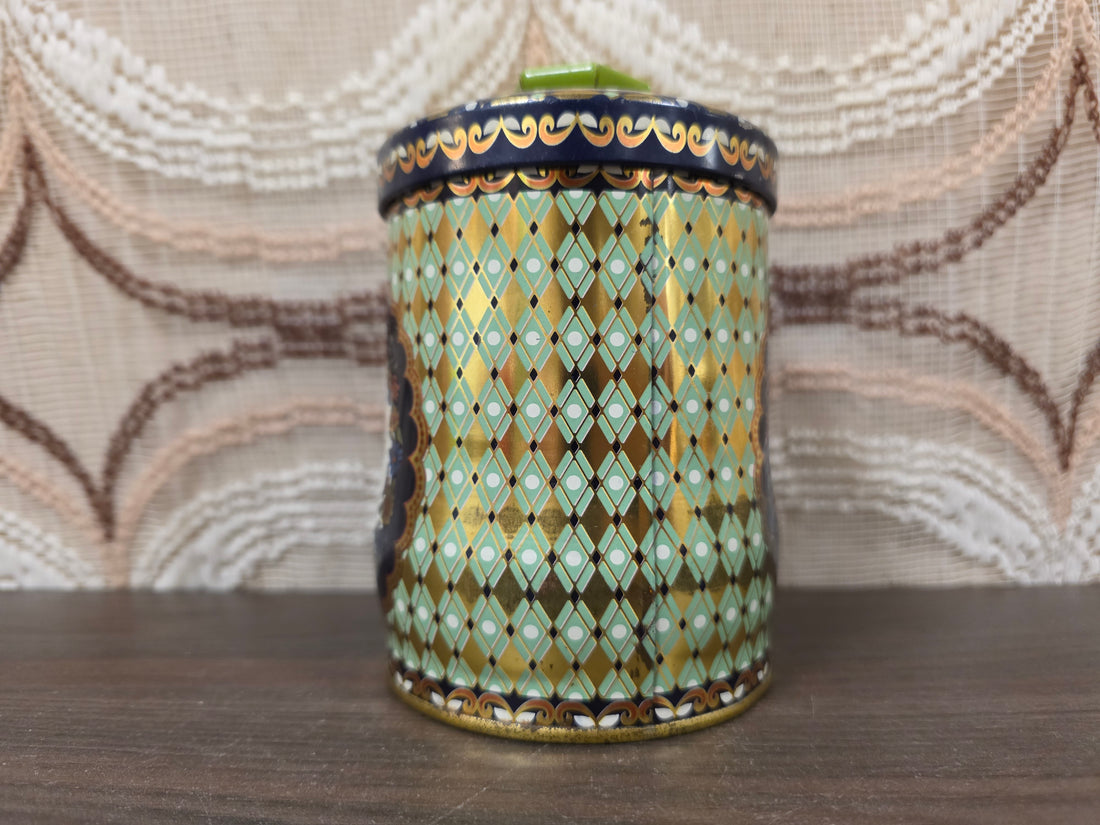 Vintage bloemen voorraadblik met groene knop 12 cm