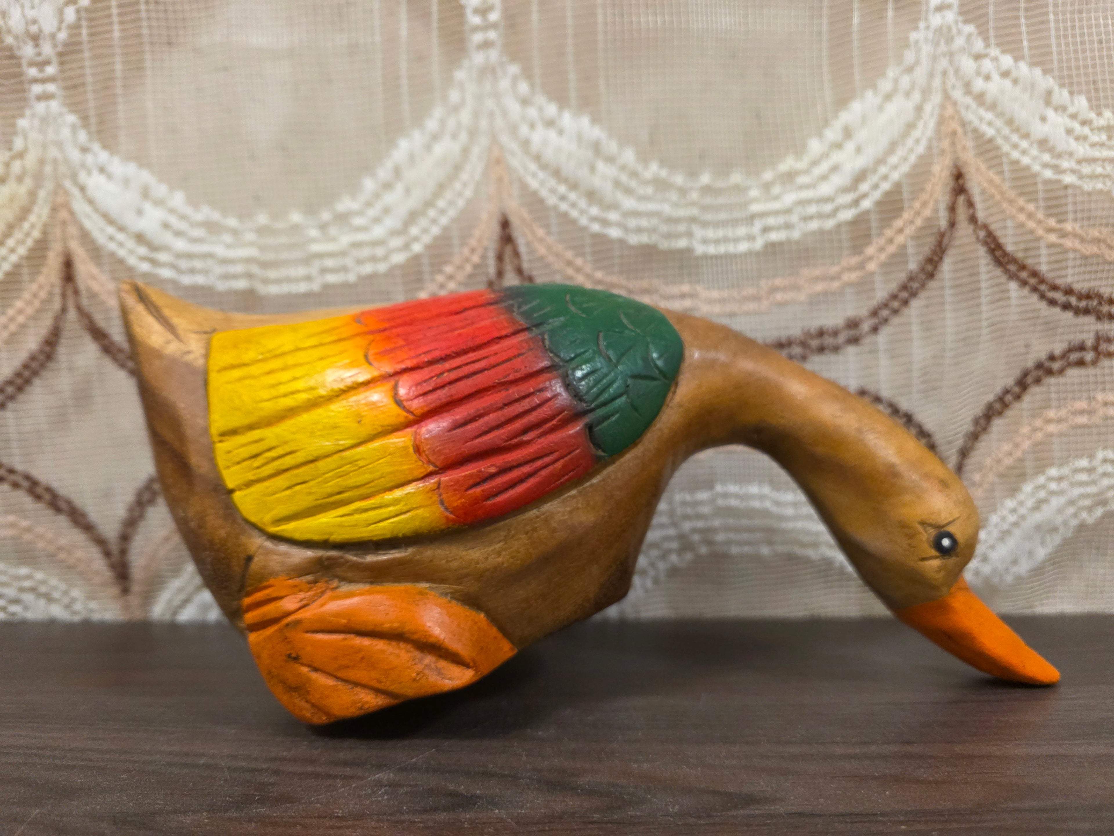 Vintage houten eend beeld massief hout