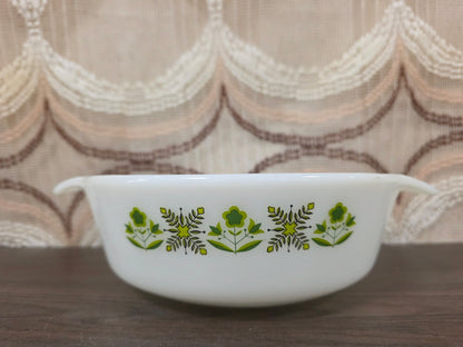 Vintage ronde ovenschaal Anchor Hocking groen bloemenmotief
