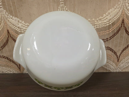 Vintage ronde ovenschaal Anchor Hocking groen bloemenmotief