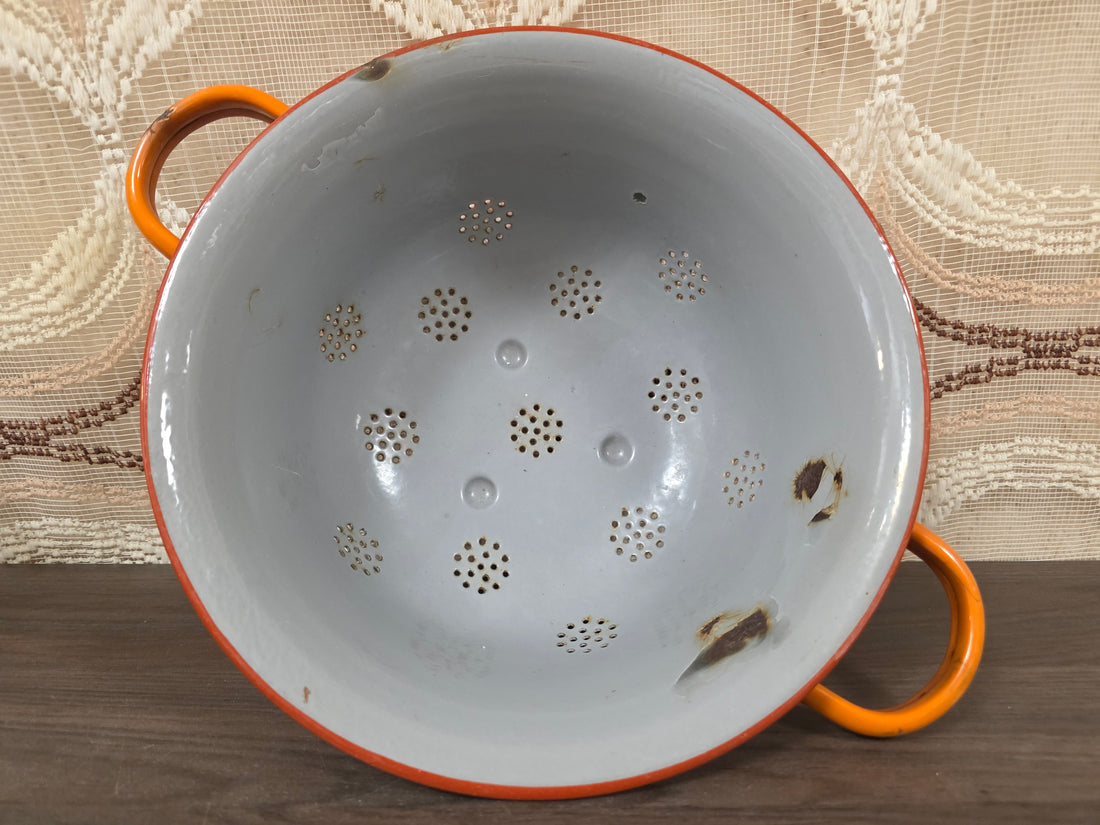 Vintage emaille vergiet oranje-grijs